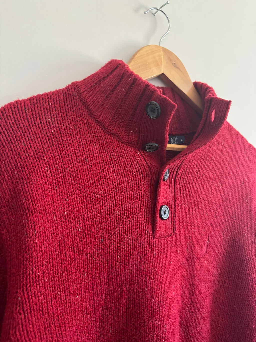 VINTAGE NAUTICA HALF BUTTON RED SWEATER - L
