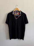 Black Graffiti Print Collar Polo Shirt - M
