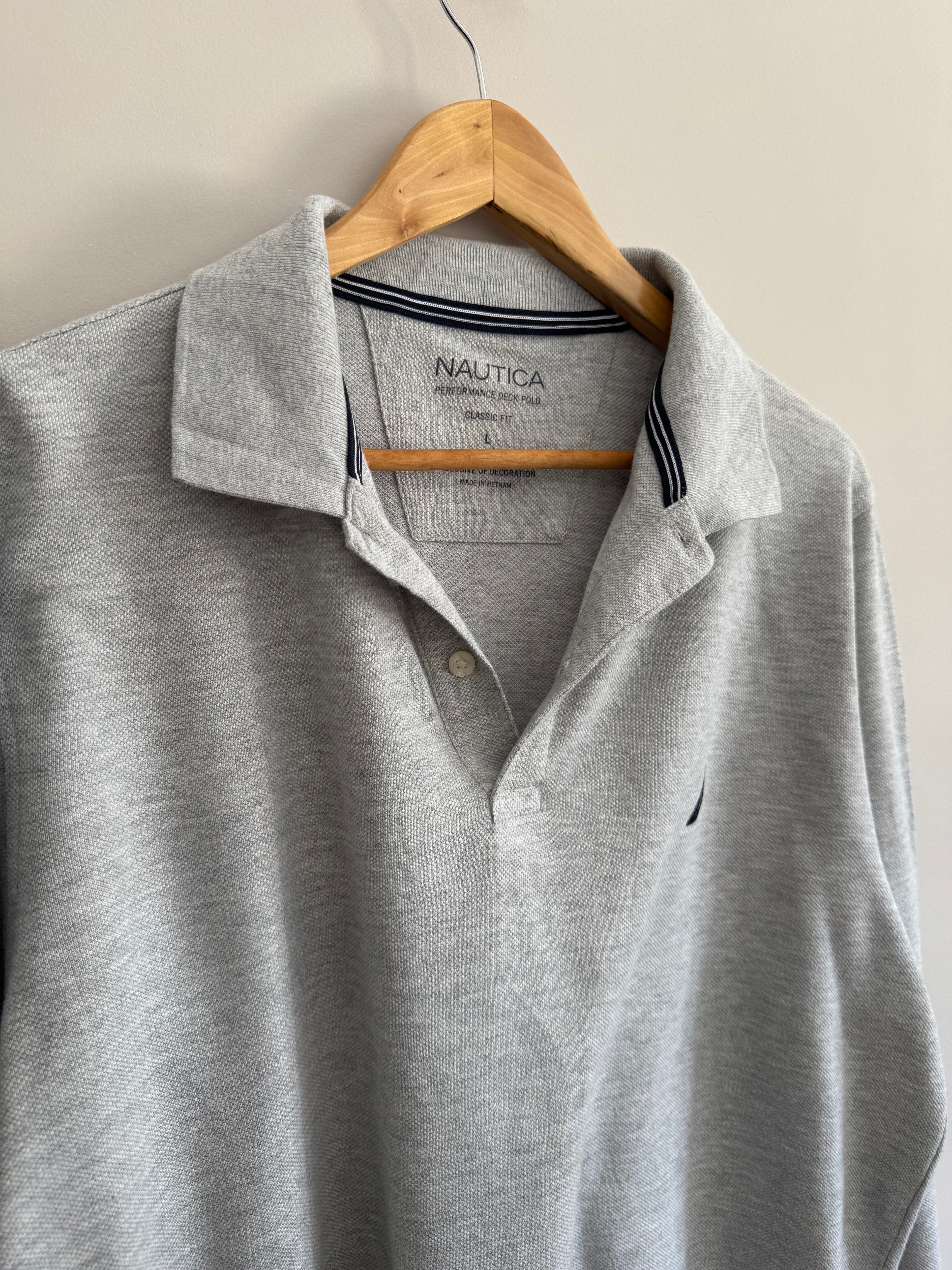 Nautica Performance Deck Long Sleeve Polo Shirt - L
