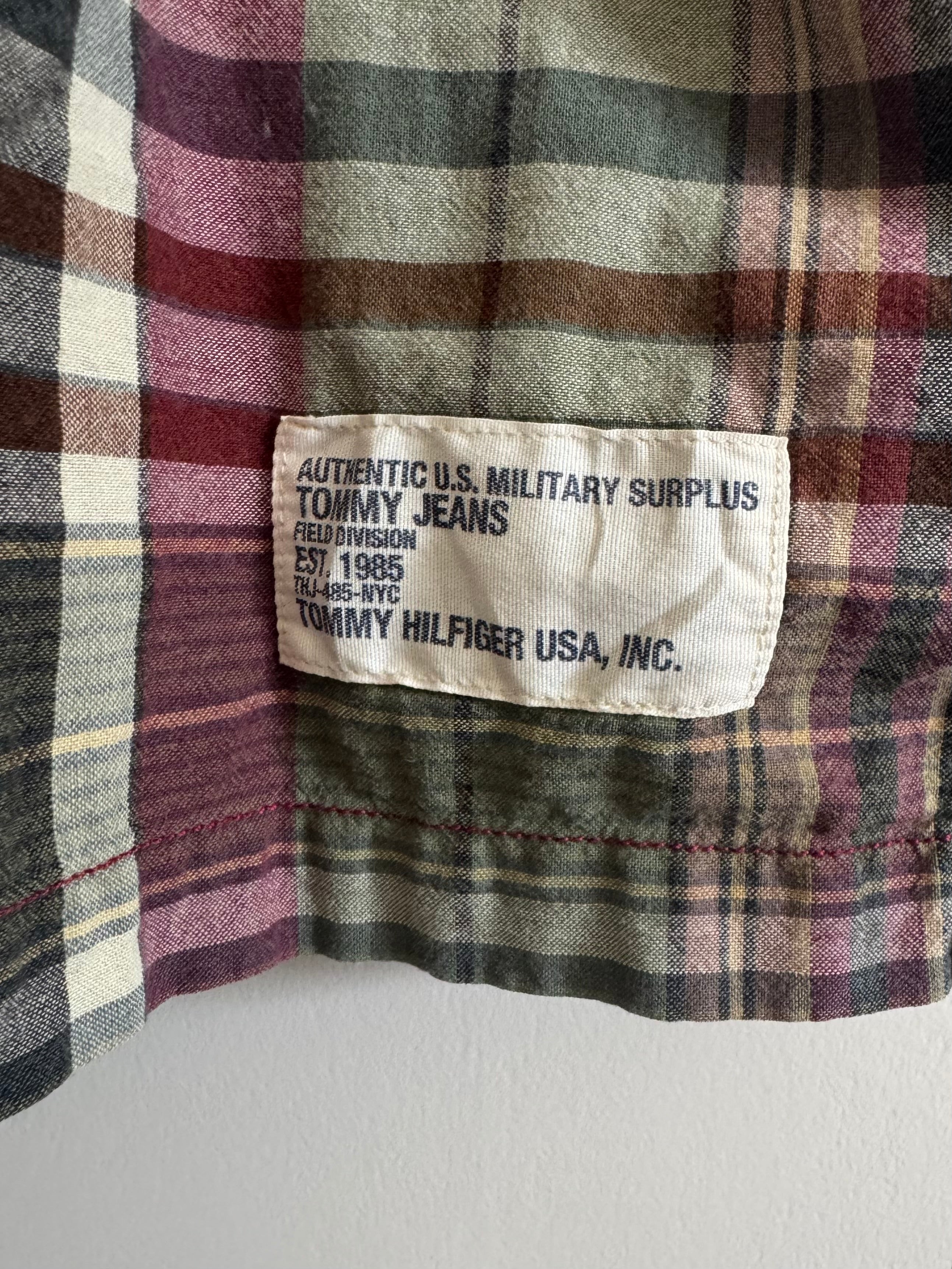90’S VINTAGE TOMMY JEANS MILITARY SURPLUS PLAID SHIRT - L