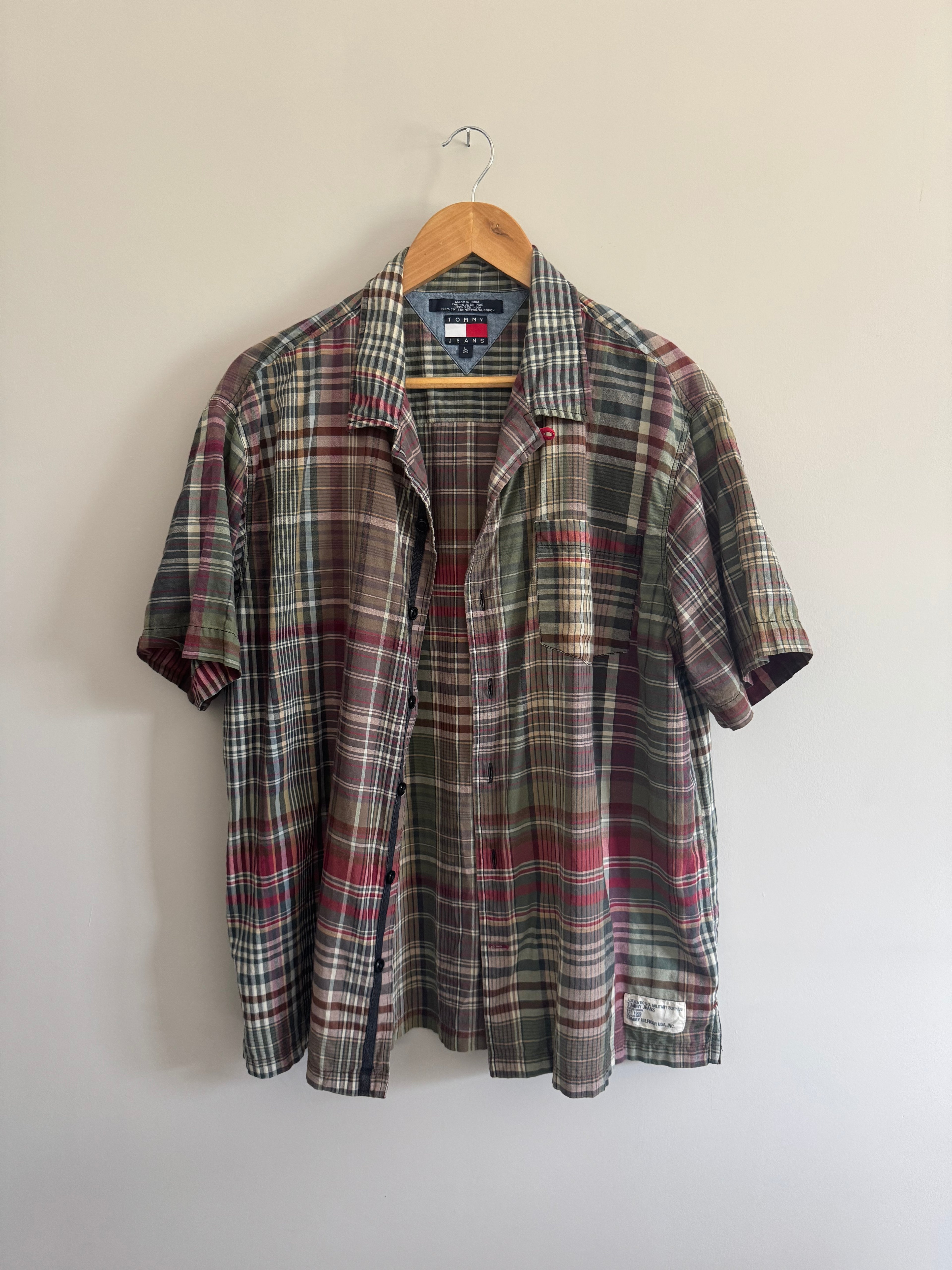 90’S VINTAGE TOMMY JEANS MILITARY SURPLUS PLAID SHIRT - L
