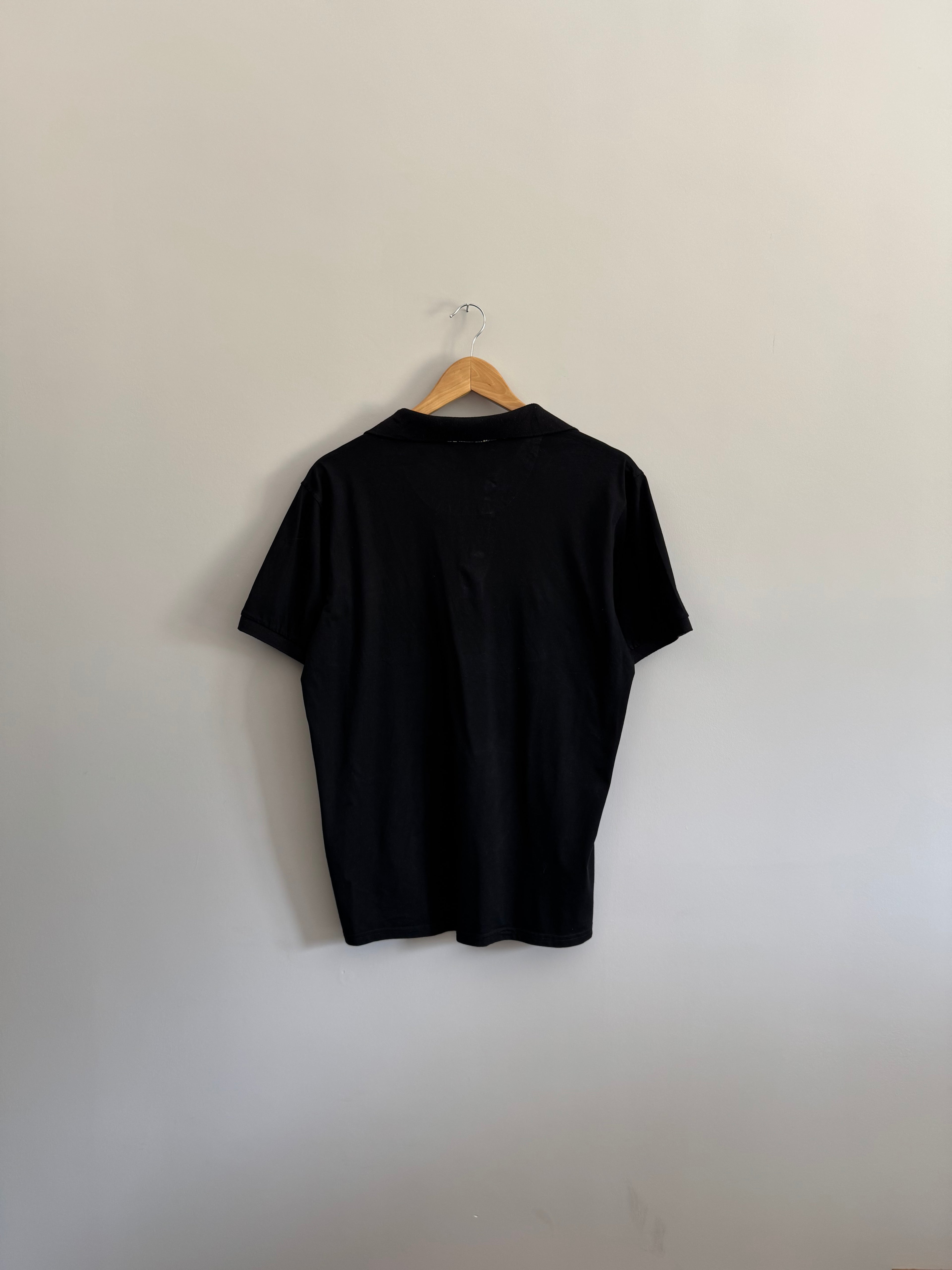 Black Graffiti Print Collar Polo Shirt - M