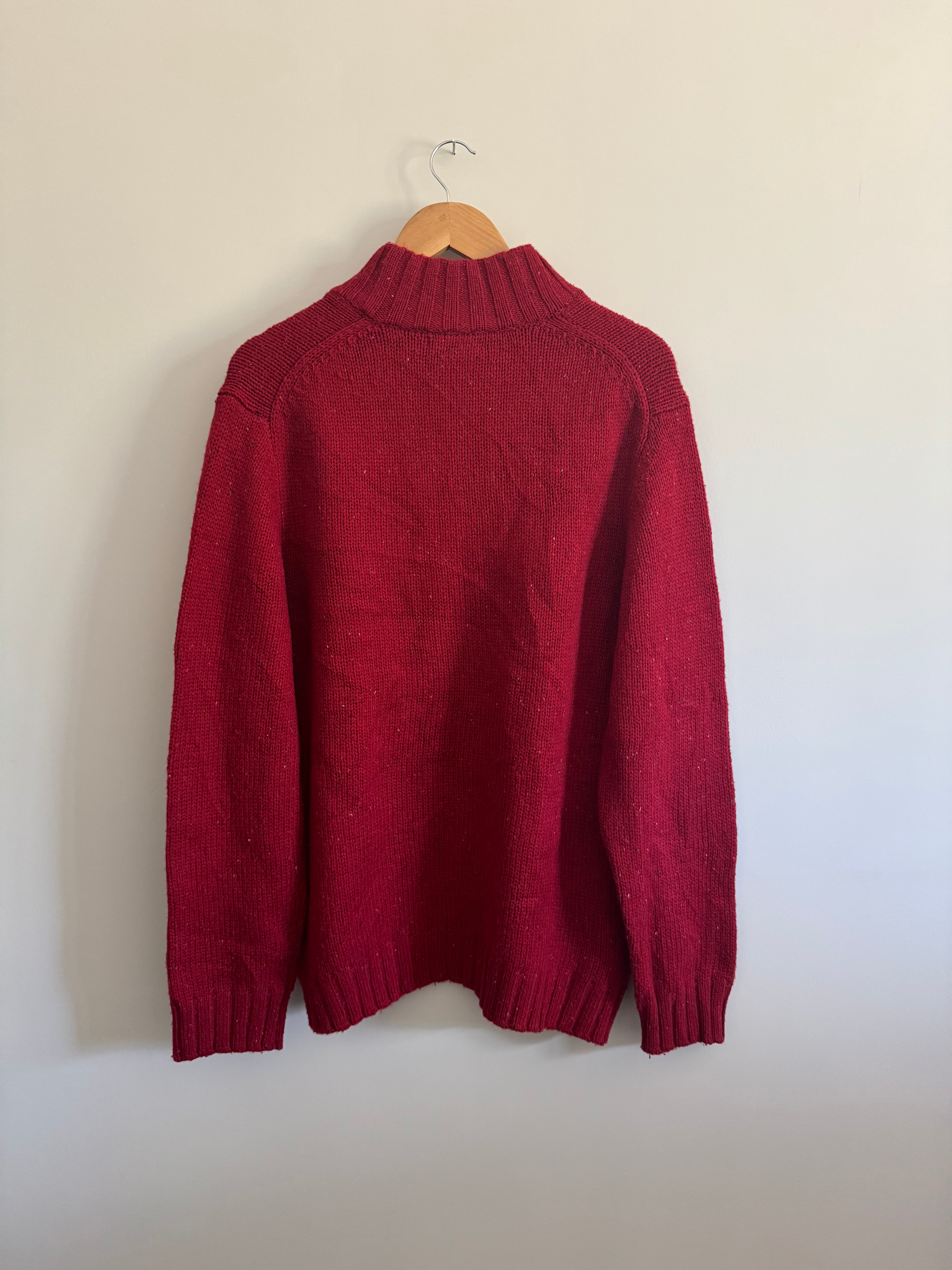 VINTAGE NAUTICA HALF BUTTON RED SWEATER - L