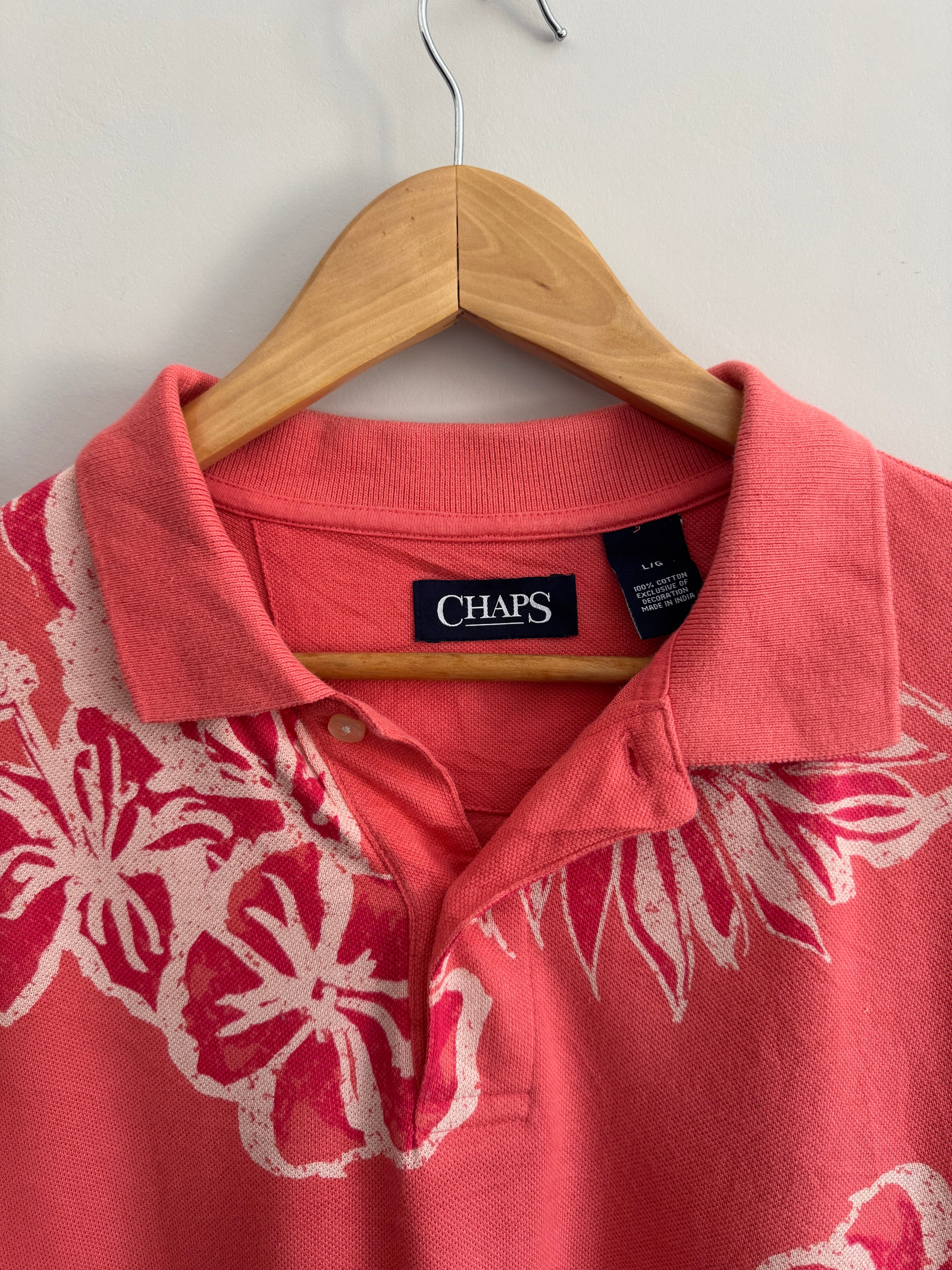Vintage Chaps Hibiscus Print Polo - L
