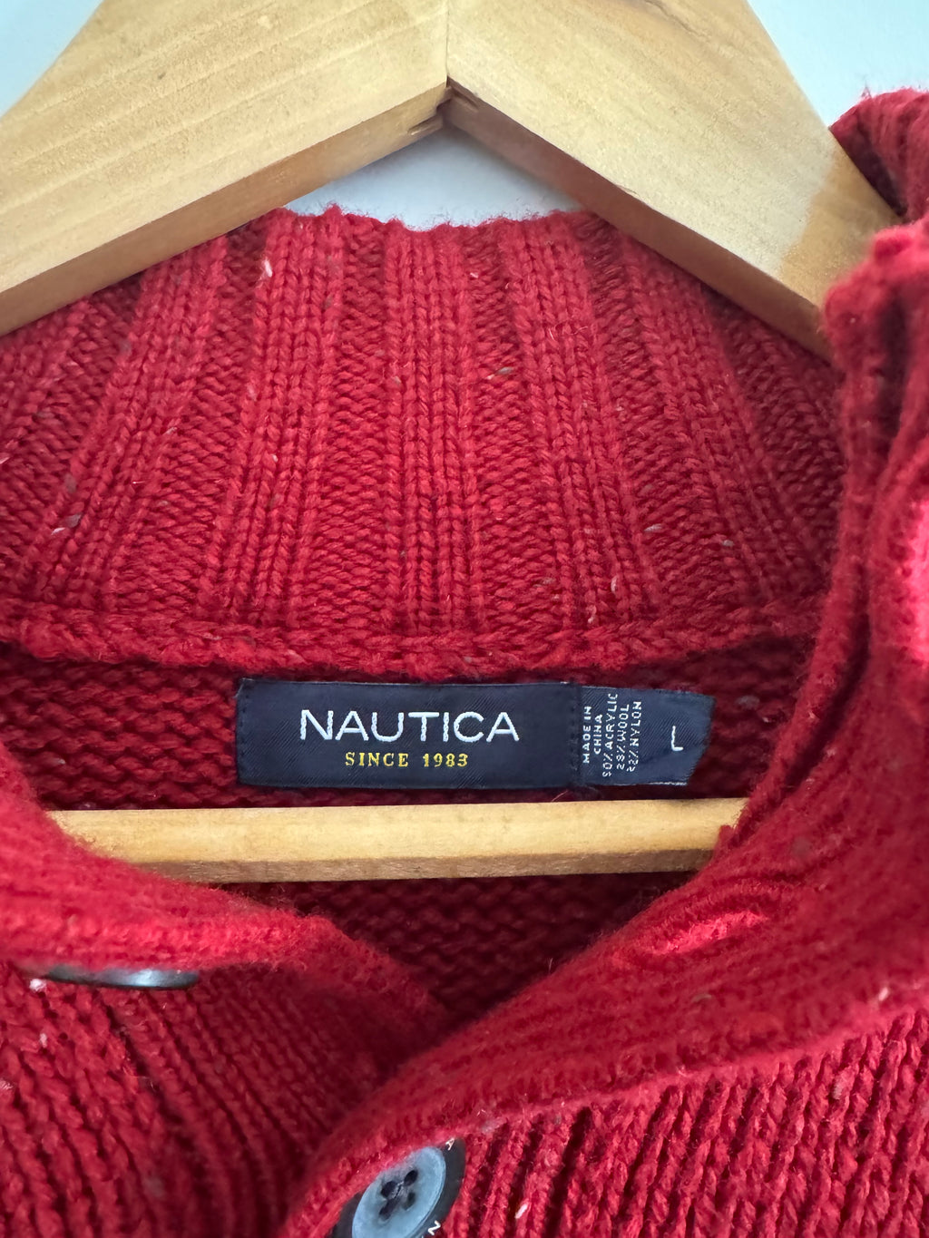 VINTAGE NAUTICA HALF BUTTON RED SWEATER - L