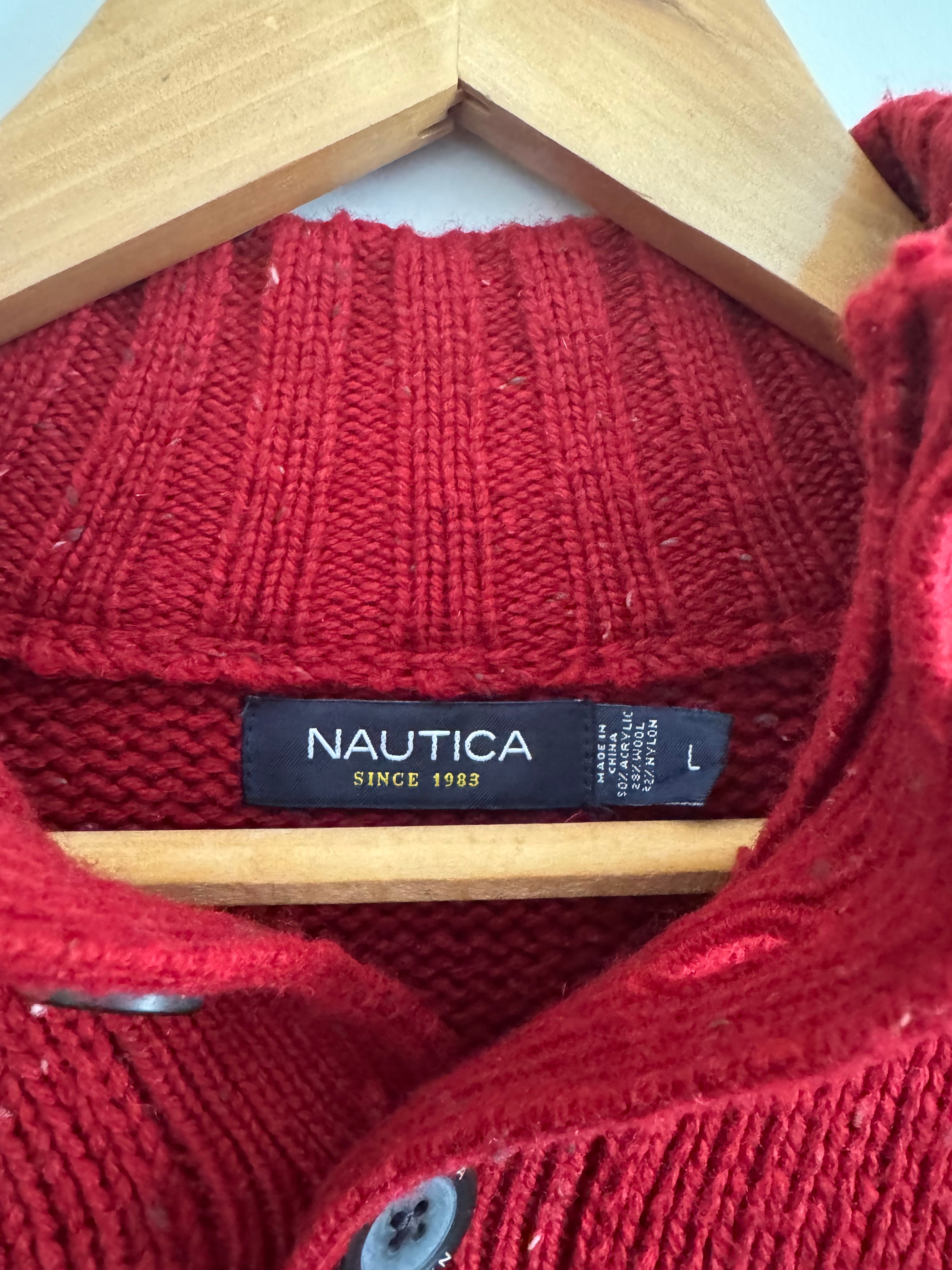 VINTAGE NAUTICA HALF BUTTON RED SWEATER - L