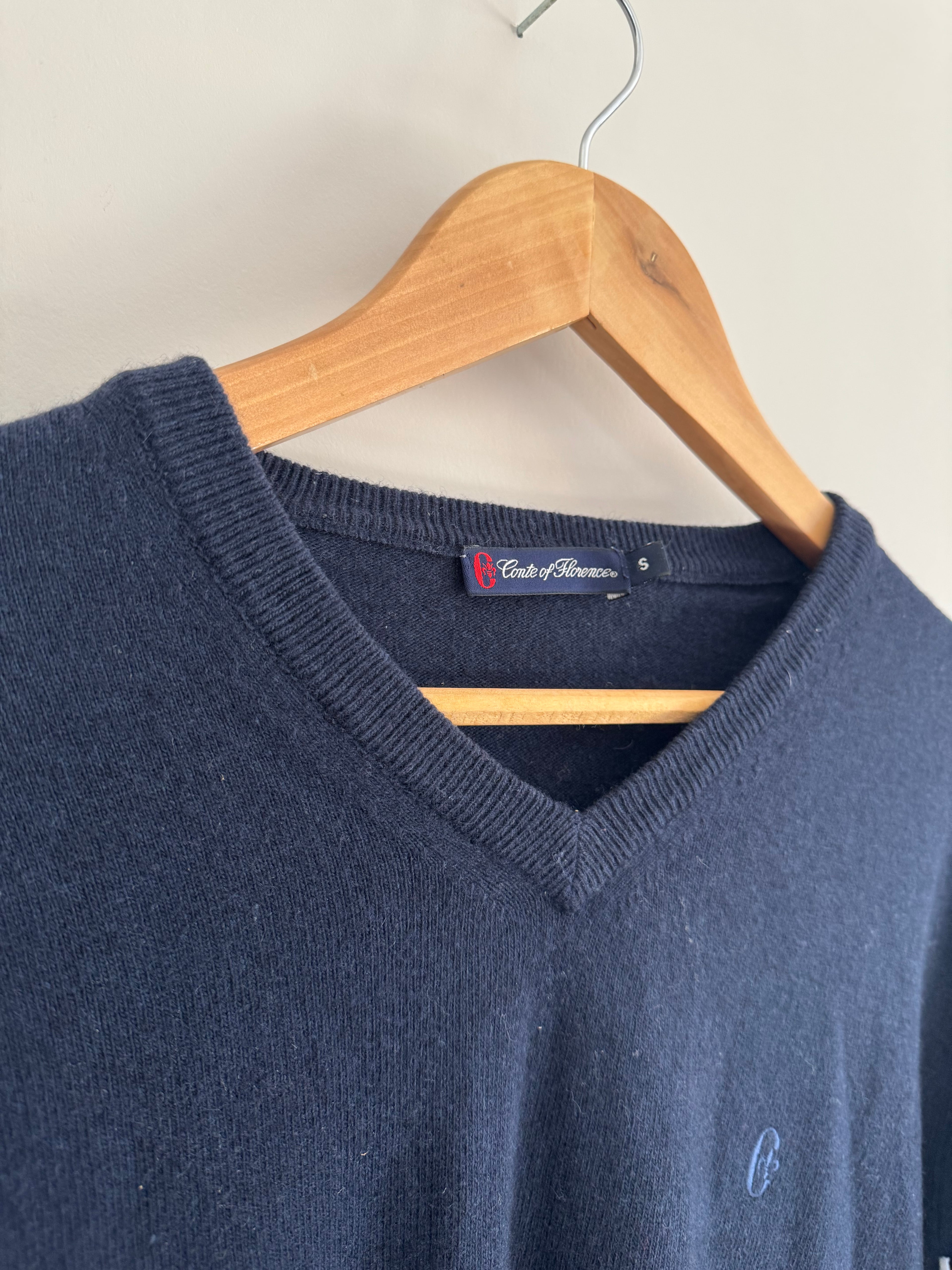 CONTE OF FLORENCE V-NECK SWEATER - NAVY BLUE - S