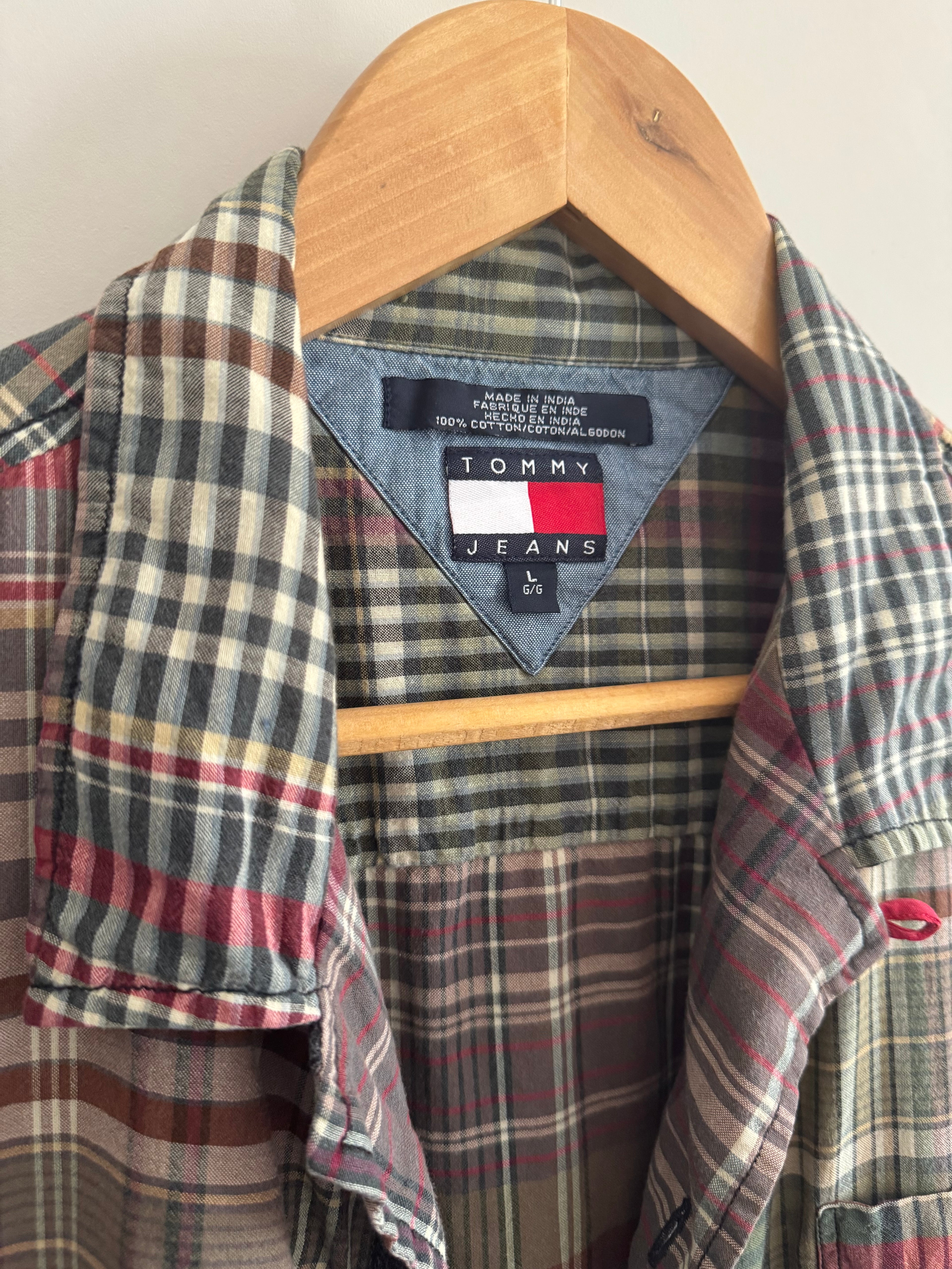 90’S VINTAGE TOMMY JEANS MILITARY SURPLUS PLAID SHIRT - L
