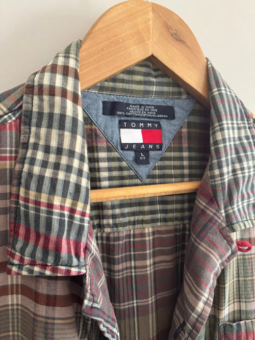 90s Vintage Tommy Jeans Military Surplus Plaid Shirt - L