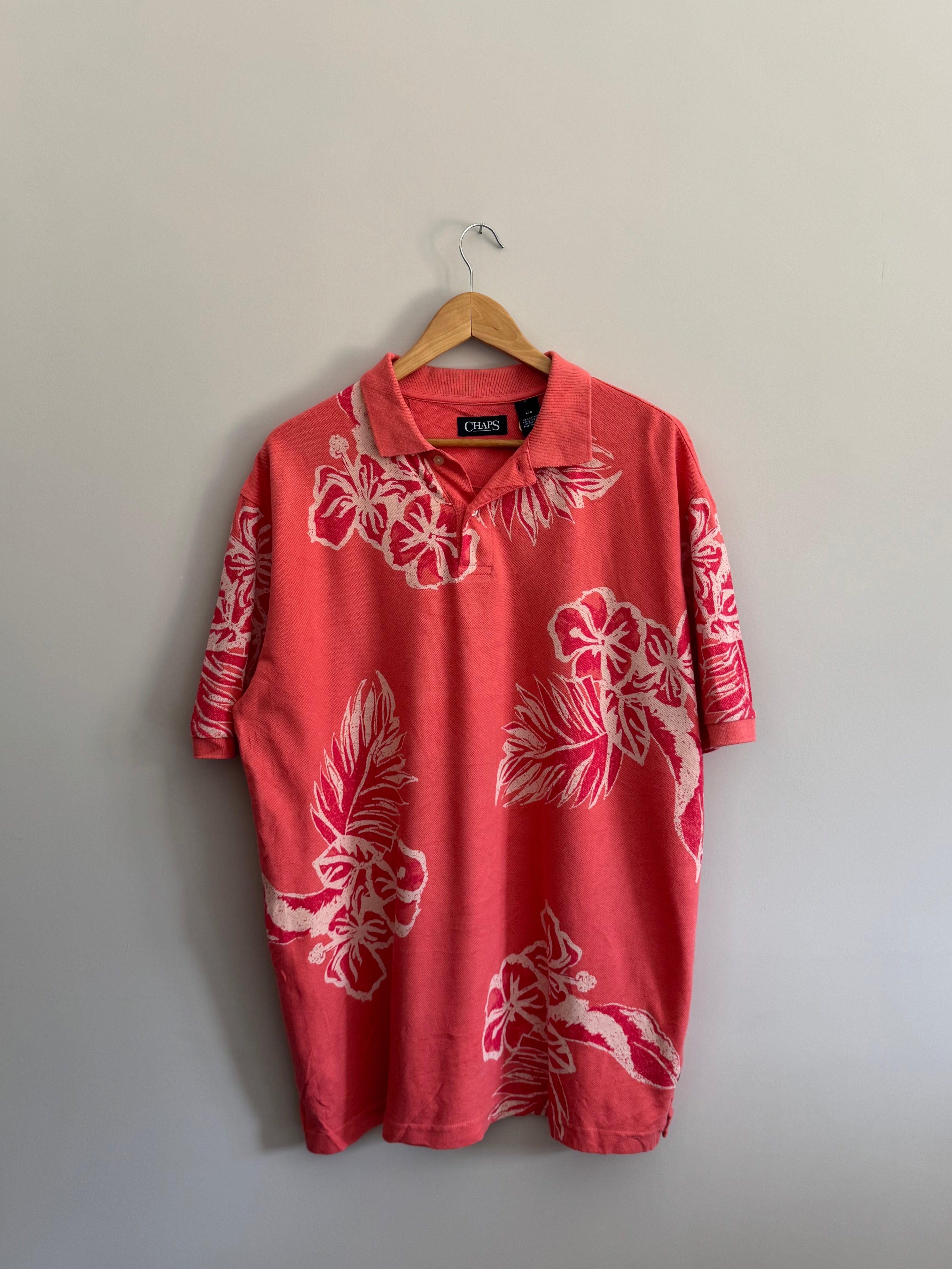 Vintage Chaps Hibiscus Print Polo - L