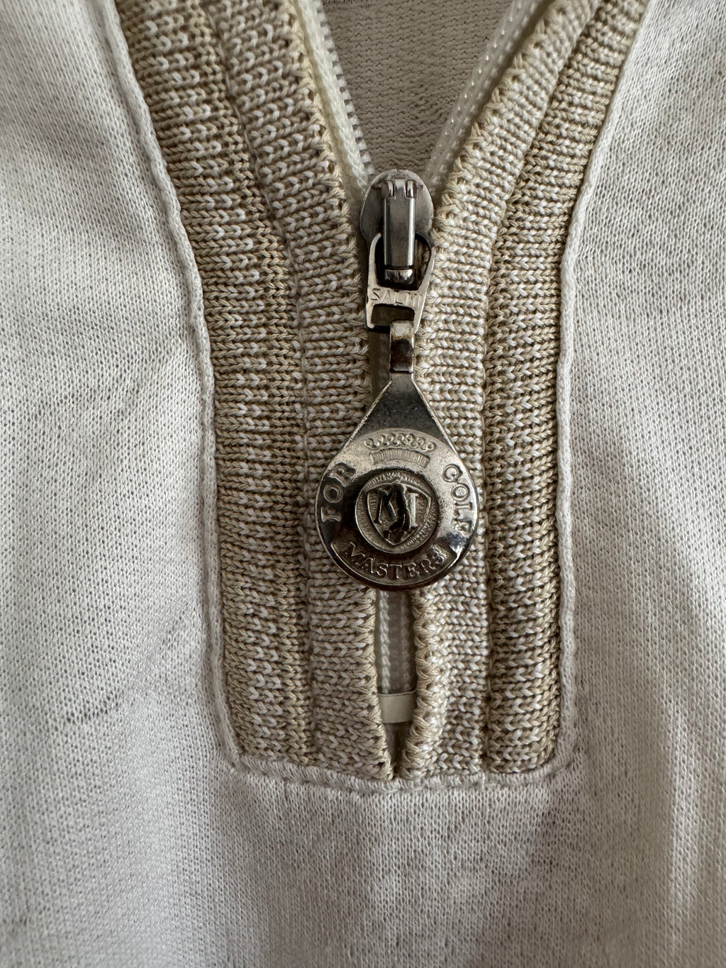 VINTAGE MASTERS BY ALASKA GOLF ZIP POLO - CREAM - L