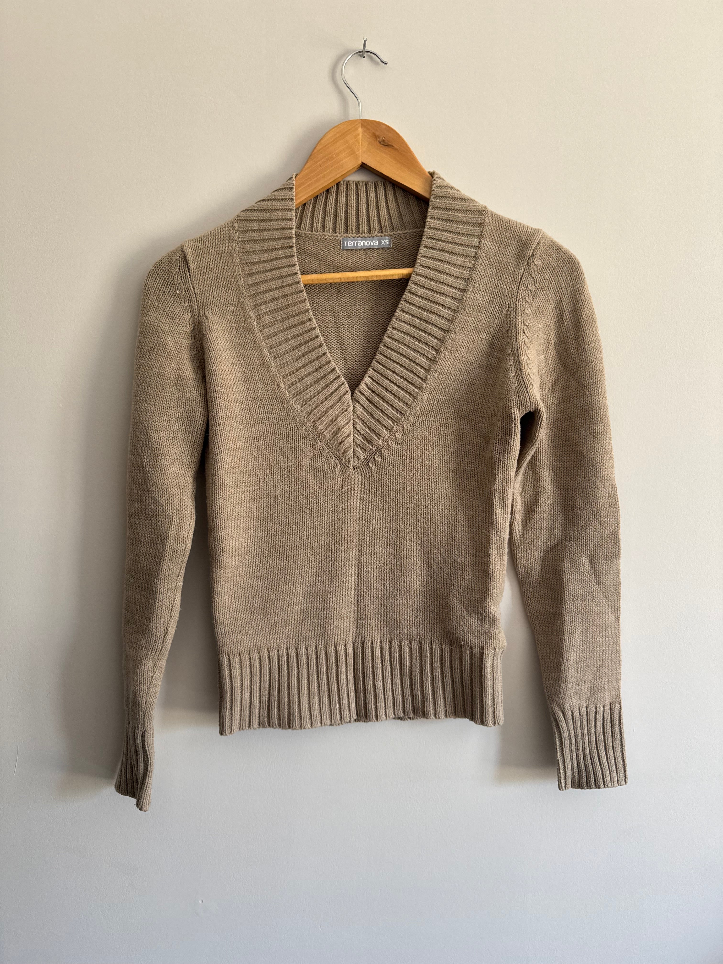 TERRANOVA BEIGE V-NECK SWEATER - XS